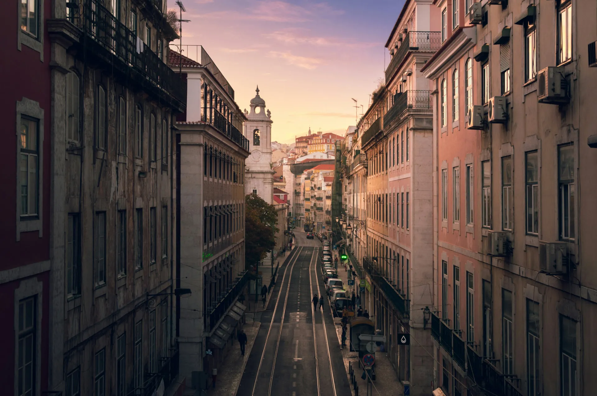 Lisbon rooftops in soft morning light